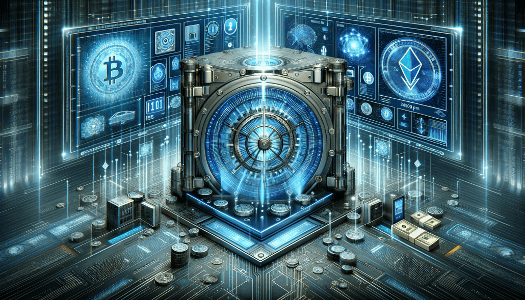 DALL·E 2023 12 12 00.56.40 A conceptual digital artwork depicting the theme Best Practices for Securing Your Cryptocurrency Holdings. The image should have a futuristic and se